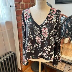 Cashmere & Cupcakes Button Down Floral Blouse with Bell Sleeves